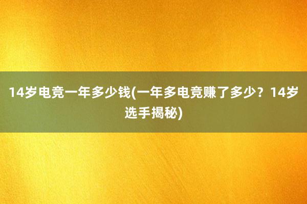 14岁电竞一年多少钱(一年多电竞赚了多少？14岁选手揭秘)