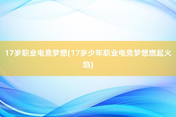 17岁职业电竞梦想(17岁少年职业电竞梦想燃起火焰)