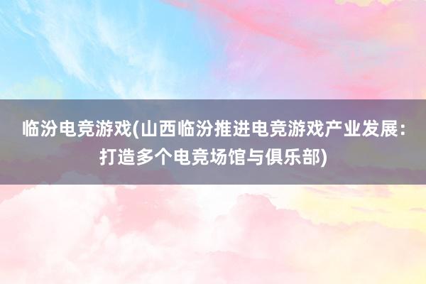 临汾电竞游戏(山西临汾推进电竞游戏产业发展：打造多个电竞场馆与俱乐部)