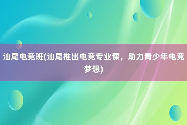 汕尾电竞班(汕尾推出电竞专业课，助力青少年电竞梦想)