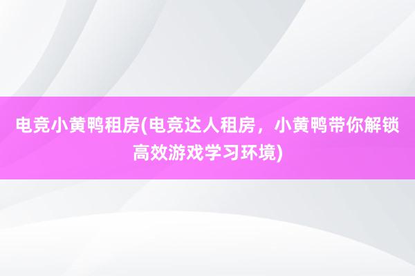 电竞小黄鸭租房(电竞达人租房，小黄鸭带你解锁高效游戏学习环境)