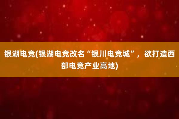 银湖电竞(银湖电竞改名“银川电竞城”，欲打造西部电竞产业高地)