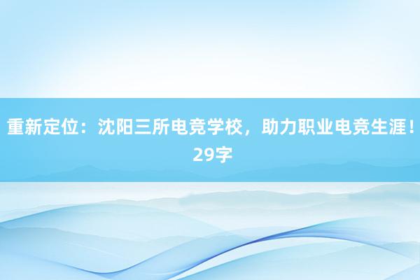 重新定位：沈阳三所电竞学校，助力职业电竞生涯！ 29字