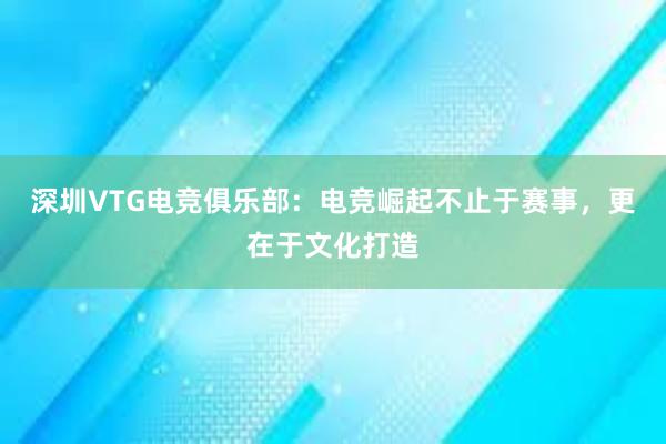 深圳VTG电竞俱乐部：电竞崛起不止于赛事，更在于文化打造