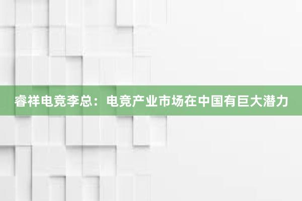 睿祥电竞李总：电竞产业市场在中国有巨大潜力